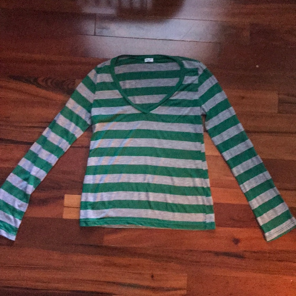 Splendid Green Gray Striped Long Sleeve Top